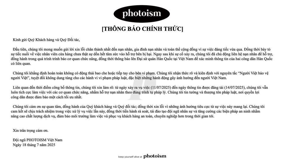 Tiệm chụp ảnh ở Hà Nội chính thức xin lỗi nạn nhân sau vụ xô xát - Ảnh 1.