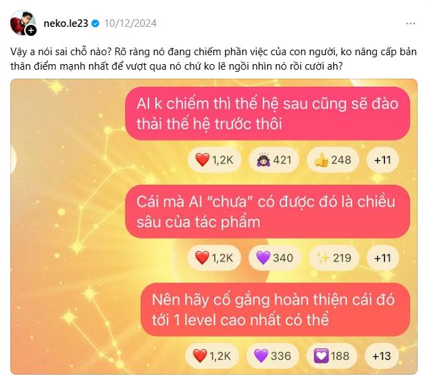 Neko Lê gây tranh cãi với quan điểm về AI.