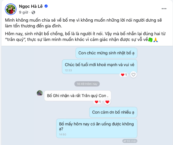 Ngọc Hà chia sẻ tin nhắn với bố chồng - Ảnh 1.