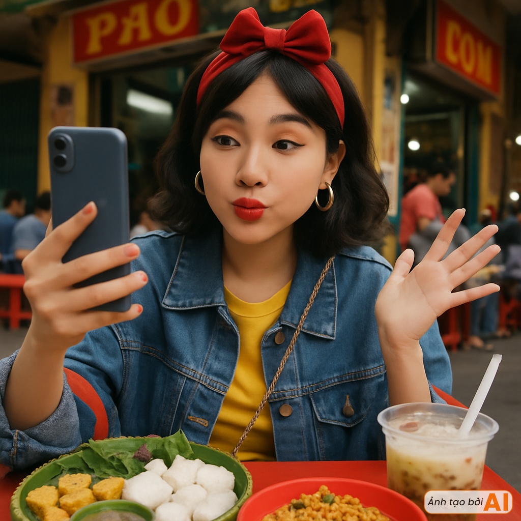 Bạch Tuyết thưởng thức bún đậu mắm tôm