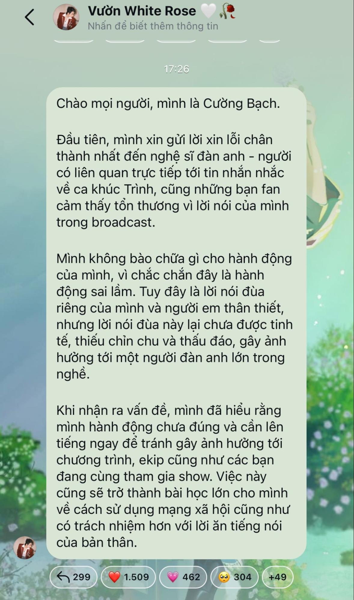 Thí sinh Bạch Hồng Cường xin lỗi vì phát ngôn không đúng mực, bị ban tổ chức xử phạt! - Ảnh 3.