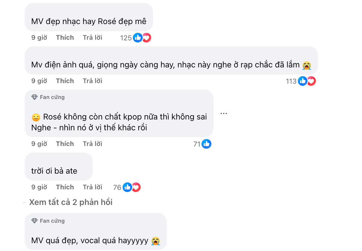 Những bình luận của khán giả dành cho giọng hát cùng MV mà Rosé vừa ra mắt