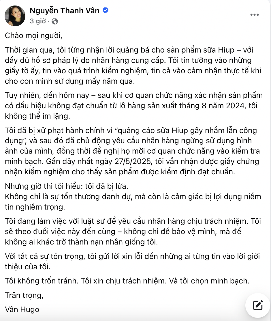 Lãnh đạo công ty sản xuất sữa giả bị khởi tố, BTV Quang Minh và Vân Hugo đồng loạt lên tiếng: Tôi đã bị lừa!- Ảnh 3.