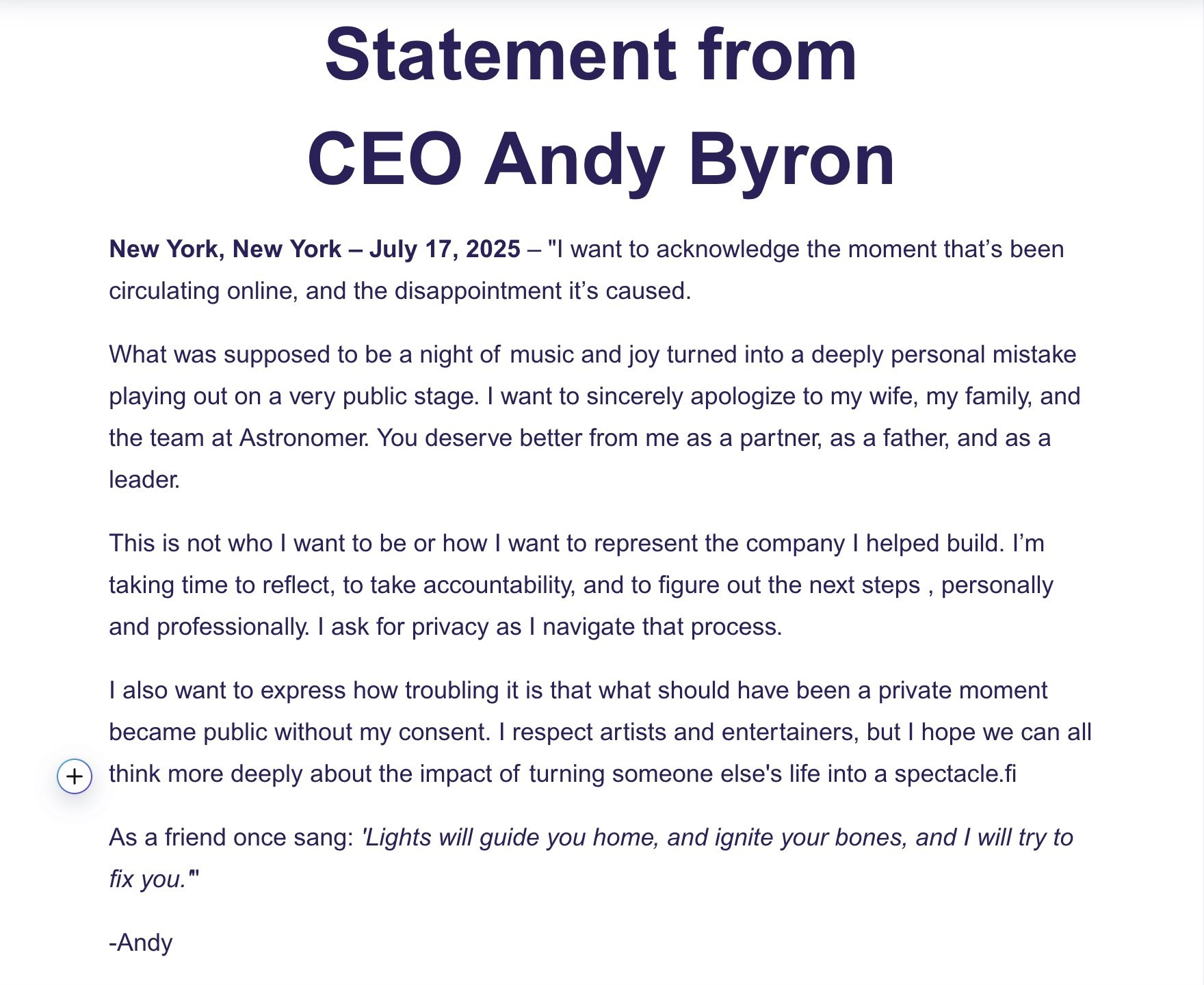 CEO Andy Byron chính thức lên tiếng xin lỗi sau bê bối ngoại tình - Ảnh 2.